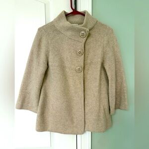 Kenar Tan Pea Coat Sweater with Rounded Collar and 3/4 Sleeves